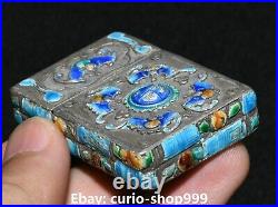 5.5cm Curio Chinese Enamel Old Silver Dynasty Palace Bat Fu Animal Matchbox Box