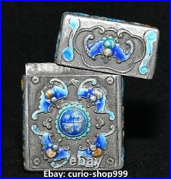 5.5cm Curio Chinese Enamel Old Silver Dynasty Palace Bat Fu Animal Matchbox Box