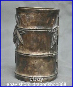 5.8 Chinese Ancient Silver Dynasty Bamboo Cicada Pattern Pen Box