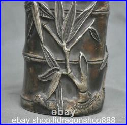 5.8 Chinese Ancient Silver Dynasty Bamboo Cicada Pattern Pen Box