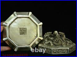 5 Chinese Silver Dragon Loong 8 Auspicious Symbol Jewelry Box Jewel Case Statue