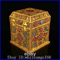 5 Old Chinese Antique silver 24k gilt mark handcarved Gem inlay Phoenix Boxes