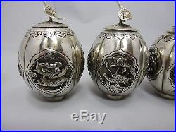 5 antique chinese export silver boxes / apples / dragons