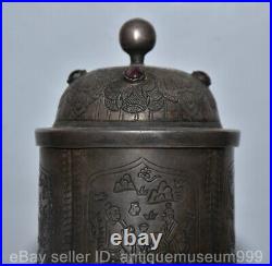 6.4 Old Chinese Sterling Silver Inlay Gem Dynasty Palace Flower People Box