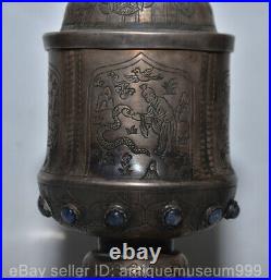 6.4 Old Chinese Sterling Silver Inlay Gem Dynasty Palace Flower People Box