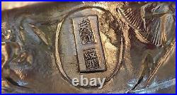 6 Antique EXPORT solid SILVER CHINESE NAPKIN RING SET Cranes Ginko Leaf Box