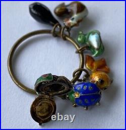 6 Antique Vintage Chinese Enamel Silver Charms with Ladybug Box Charm On Ring