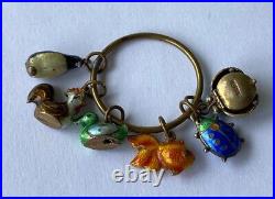 6 Antique Vintage Chinese Enamel Silver Charms with Ladybug Box Charm On Ring