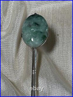 (6) Chinese Export Hong Kong Sterling Silver Carved Jade Iced Tea Spoons In Box