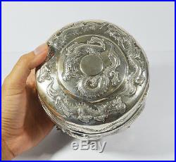605 GR 15 cm ANTIQUE CHINESE EXPORT SILVER BOX CANTON QING DYNASTY CHINA DRAGON
