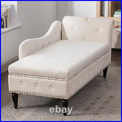 60L Velvet Chaise Lounge Chair, Indoor Upholstered Chaise Lounge with Storage