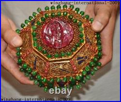 6Rare Chinese dynasty silver Filigree 24k gold Gilt Inlay green Jade box boxes