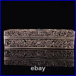 7.8inch Chinese Old Copper Handmade Double Dragon Jewelry Box Collect