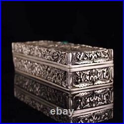 7.8inch Chinese Old Copper Handmade Double Dragon Jewelry Box Collect