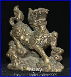 7 Marked Qing Old Chinese Silver Dragon Beast Kirin Qilin Statue Sculpture