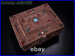 8.4 Chinese silver filigree turquoise gem Tibetan silver Jewelry Box Box statue