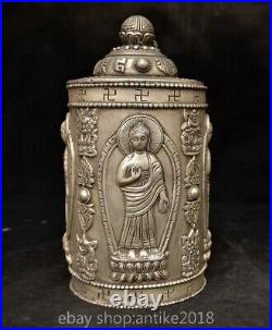 8.4 Marked Chinese Silver Dynasty Sakyamuni Buddha Pen container Box