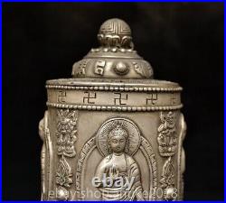 8.4 Marked Chinese Silver Dynasty Sakyamuni Buddha Pen container Box