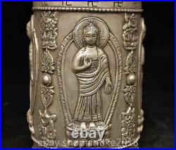 8.4 Marked Chinese Silver Dynasty Sakyamuni Buddha Pen container Box