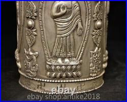 8.4 Marked Chinese Silver Dynasty Sakyamuni Buddha Pen container Box