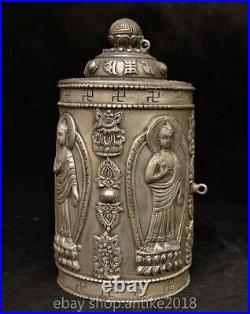 8.4 Marked Chinese Silver Dynasty Sakyamuni Buddha Pen container Box