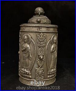 8.4 Marked Chinese Silver Dynasty Sakyamuni Buddha Pen container Box