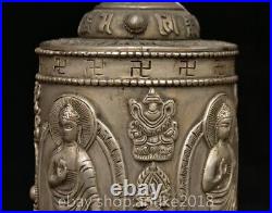 8.4 Marked Chinese Silver Dynasty Sakyamuni Buddha Pen container Box