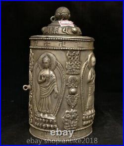 8.4 Marked Chinese Silver Dynasty Sakyamuni Buddha Pen container Box