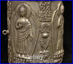 8.4 Marked Chinese Silver Dynasty Sakyamuni Buddha Pen container Box