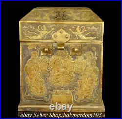 8 Old Chinese Bronze Silver 24K Gold Gilt Buddha Pattern Storage Box Statue