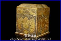 8 Old Chinese Bronze Silver 24K Gold Gilt Buddha Pattern Storage Box Statue