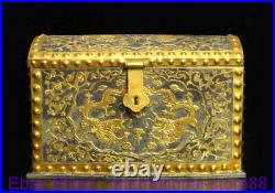 9.2 Marked Old Chinese Silver 24K Gilt Dynasty Palace Dragon Flower Case Box