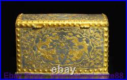 9.2 Marked Old Chinese Silver 24K Gilt Dynasty Palace Dragon Flower Case Box