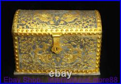 9.2 Marked Old Chinese Silver 24K Gilt Dynasty Palace Dragon Flower Case Box