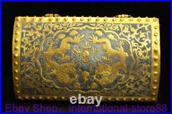 9.2 Marked Old Chinese Silver 24K Gilt Dynasty Palace Dragon Flower Case Box