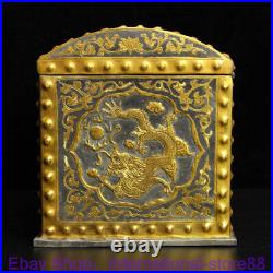 9.2 Marked Old Chinese Silver 24K Gilt Dynasty Palace Dragon Flower Case Box