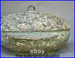 9.2 Old Chinese Bronze Ware Silver Dynasty Lids Pot Jar Crock Food vessels Box