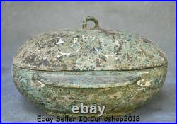 9.2 Old Chinese Bronze Ware Silver Dynasty Lids Pot Jar Crock Food vessels Box