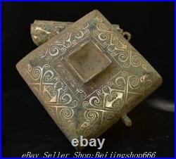 9.6 Ancient Chinese Bronze ware Silver Dynasty Dragon Box Tray Plate Statue