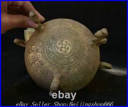 9.6 Ancient Chinese Bronze ware Silver Dynasty Drinking vessel Round Box Pot