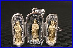 925 silver hand carved buddha kwan-yin figure collectable box pendant netsuke