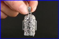 925 silver hand carved buddha kwan-yin figure collectable box pendant netsuke