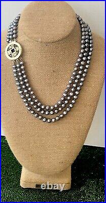 925 ster. Silver Old Chinese Bronze Coin Clasp Black Peacock Pearl Necklace