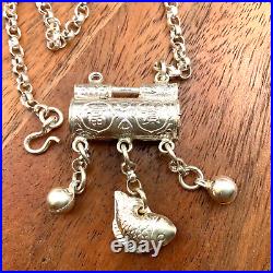 999 Silver Antique Chinese Prayer Scroll Box Necklace Handmade/ Fish 18