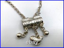 999 Silver Antique Chinese Prayer Scroll Box Necklace Handmade/ Fish 18