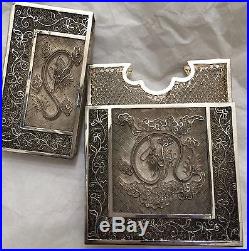 A Fine & Important 19th c. Chinese Export Filigree Silver Card Case w Dragons