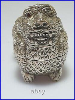 A Lovely Qing Dynasty Chinese Silver Box In The Form Of A Guardian Lion