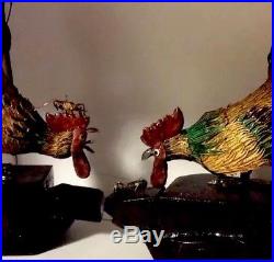 A Pair Of Two Chinese Silver, Enamel Filigree Birds Amazing