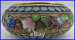 A Stunning Antique Round Silver Chinese Eanameled Hallmarked Snuff Or Pill Box