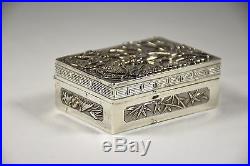 Antique 19-20th C. Chinese Silver Export High Relief Dragon Box Signed